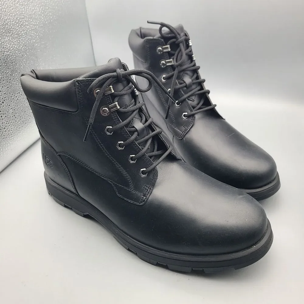 UGG Mens Boots Stenton Waterproof Leather Black Lace Up Workboots US 13 New